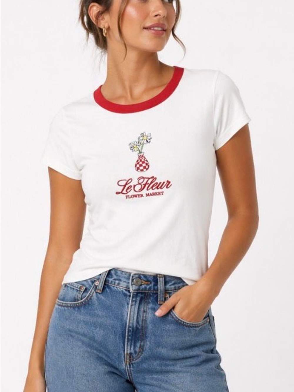 Old Navy White Tee with Red Trim